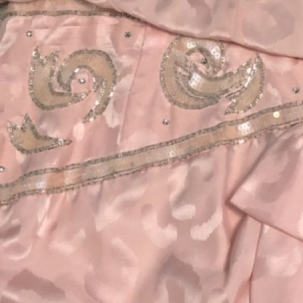 Vintage A.J. Bari Pink Midi dress Scoop neck Sequins trim long sleeves Size 12 - Picture 4 of 10